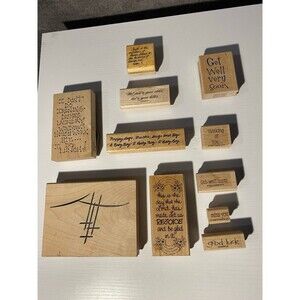 Lot of 11 Wood Mounted Rubber Stamps - Stampin' Up! & Judith - Sentiments & Fait
